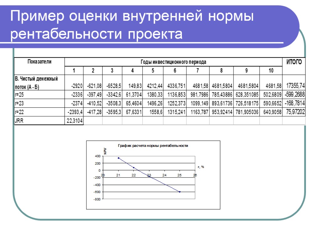 Пример оценки внутренней нормы рентабельности проекта